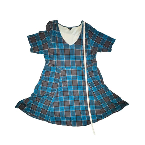 Gently Used - Torrid Mini Ponte V-neck Skater Dress Blue & Gray Plaid Size 3x - Picture 9 of 12